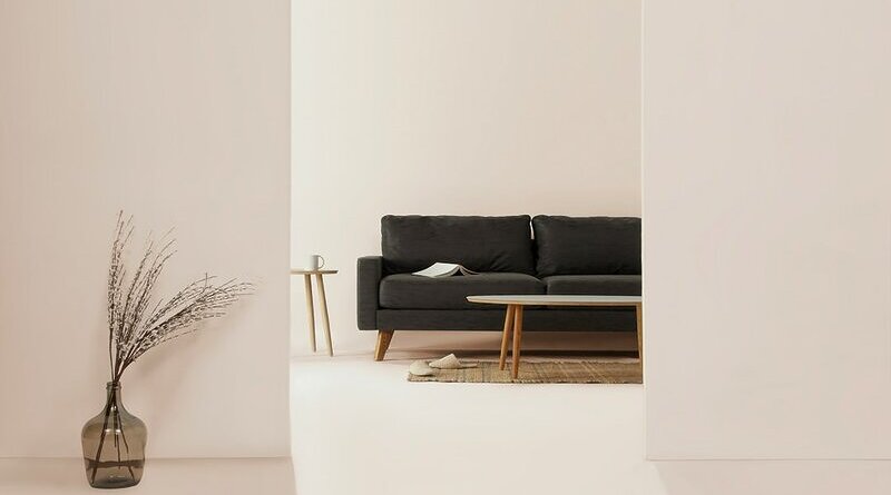 Minimalistyczna sofa w nowoczesnym, modernistycznym wnętrzu